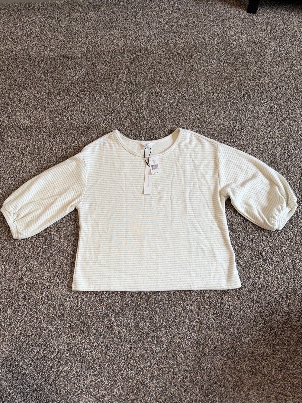 NWT Nicole Miller Cream Striped Ribbed Top Size Large